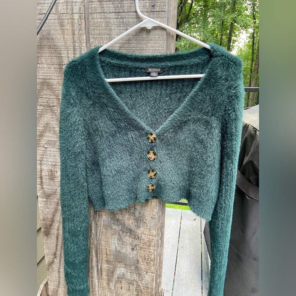 American Eagle Fuzzy Cropped Cardigan Sweater